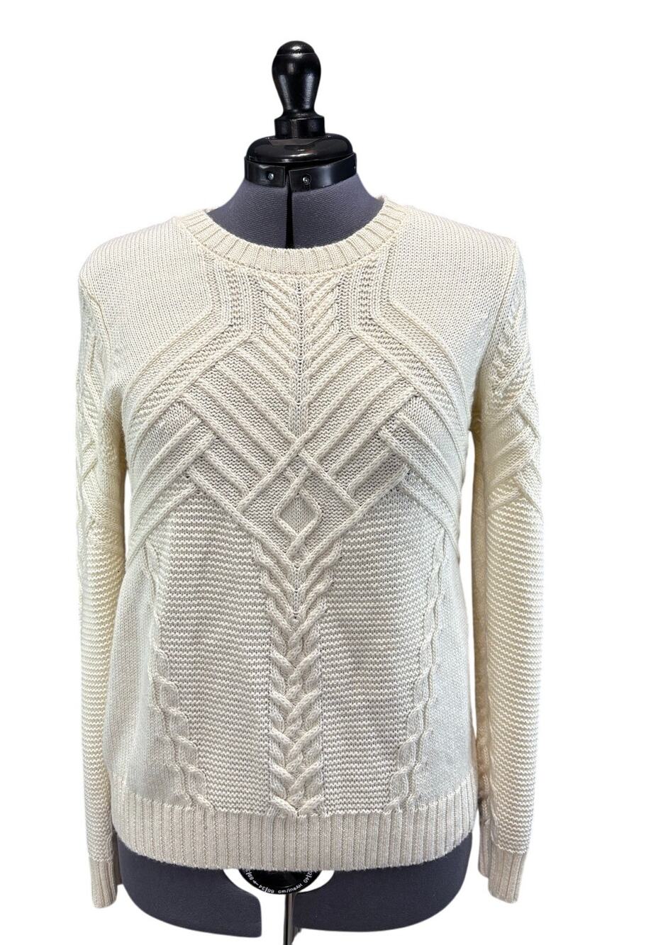 Orvis cable knit wool blend crew neck sweater Women's Size S Cream / Off White